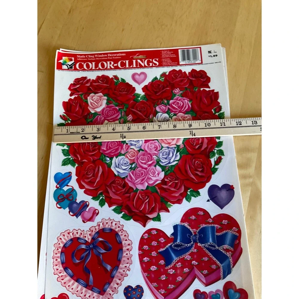 Vintage Paper Magic Group Valentines Day Window Clings Rose Heart Set 2 Sheets